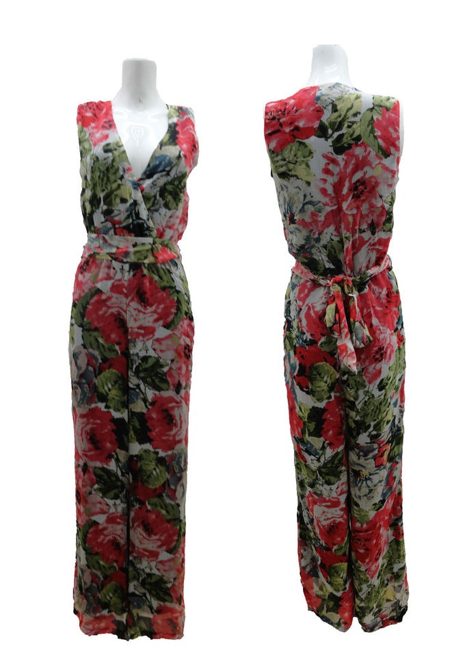 NEW LADIES PARISIAN RED FLOWER DESIGN JUMPSUIT PS868 ON CLEARANCE SALE