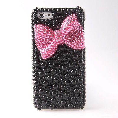 Rosered Diamond Bow Pearl black Hard Case Cover For iPhone 5 5S 5G 