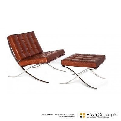 BARCELONA CHAIR & OTTOMAN PREMIUM LEATHER   Vintage Sandstone