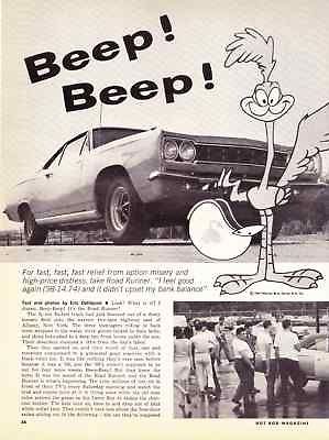 1968 PLYMOUTH ROAD RUNNER 383/335HP ~ GREAT 4 PAGE ROAD TEST 