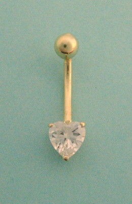 10k real gold cz heart belly button navel ring body