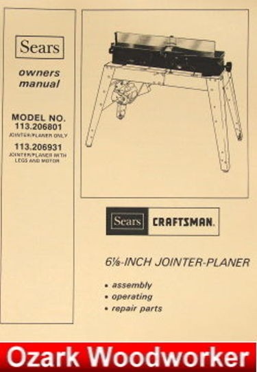 CRAFTSMAN 113.206801 & 113.206931 6 1/8 Jointer Operator & Parts 