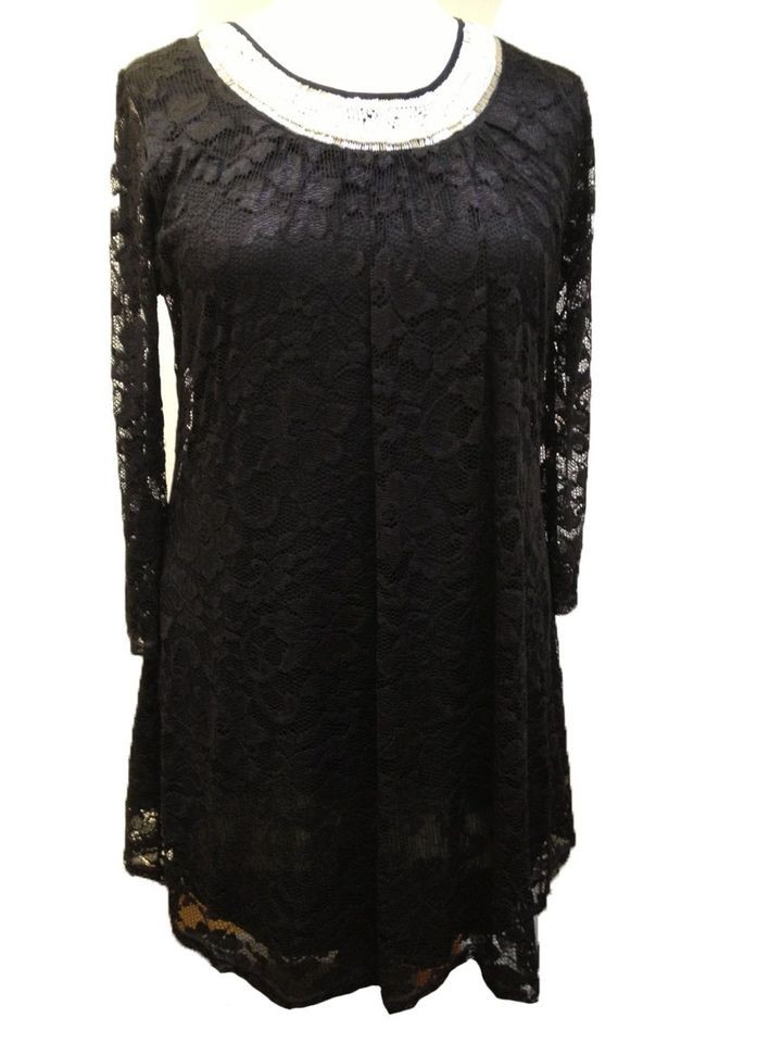 PRASLIN @ EVANS PLUS SIZE TUNIC DRESS PEARL NECK BLACK LACE SIZE 16 26 