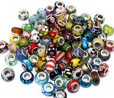 50Pcs MIXED LAMPWORK SILVERED PLATE​D CORE GLASS BEADS FIT CHARM 