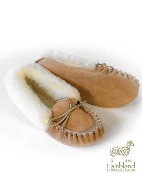 ladies sheepskin moccasin cuff suede sole beige uk made location