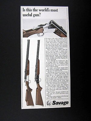 Savage Model 24 Over Under Rifle Shotgun 2 in 1 Gun 1965 print Ad 