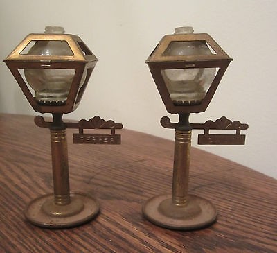   brass glass ornate rare pair salt and pepper shakers lamp post street