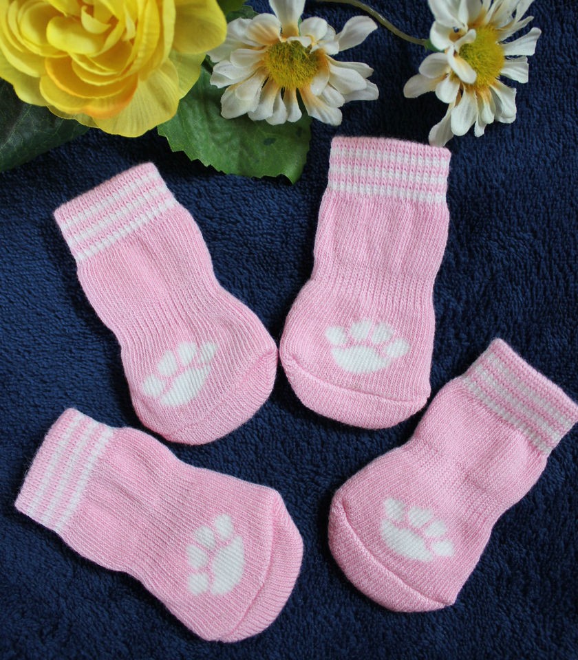 USA SELLER Non Slip Grip Dog Cat Socks Skid Free PINK for Small Breed 