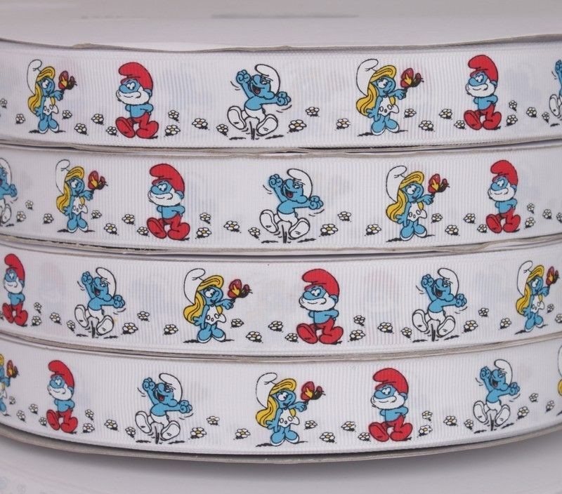 22mm Blue Smurf Smurfette grosgrain ribbon hairbows printed 5 