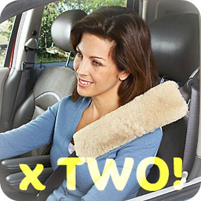    New 2 Soft Plush Champagne Sheepskin Fleece Pads Seat Belt Covers