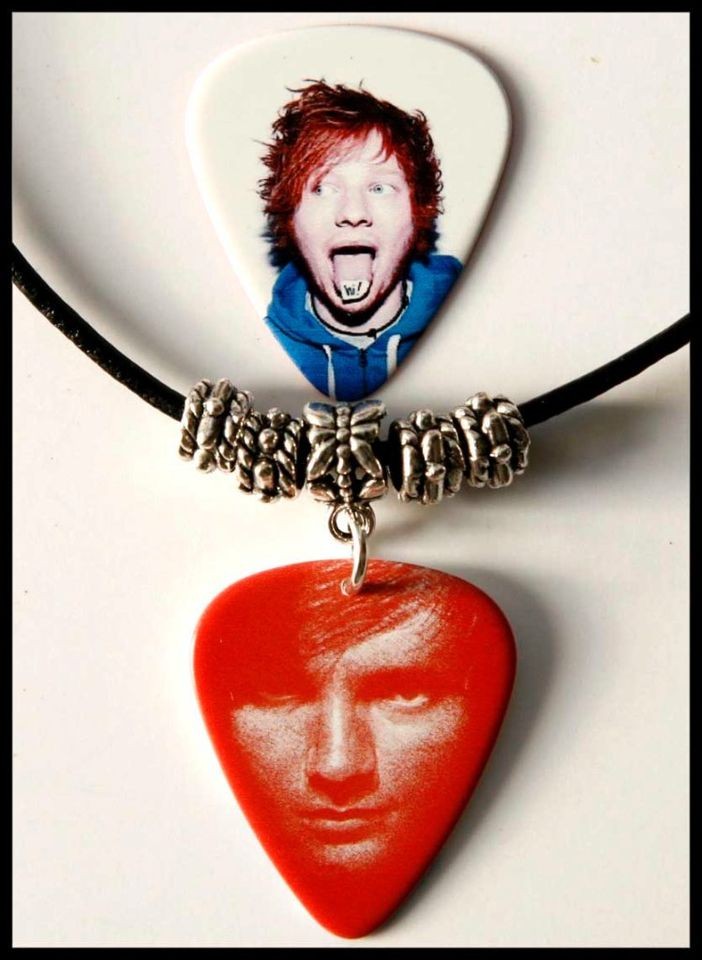 ed sheeran guitar pick black leather necklace pick time left