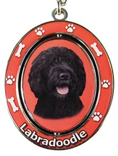 BLACK LABRADOODLE SPINNING KEYCHAIN DOG KEY CHAIN WITH  