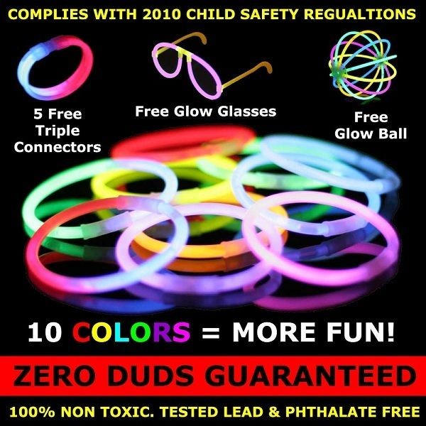 1000 8” Premium Glow Stick Bracelets (10 colors) +bonus glow glasses 