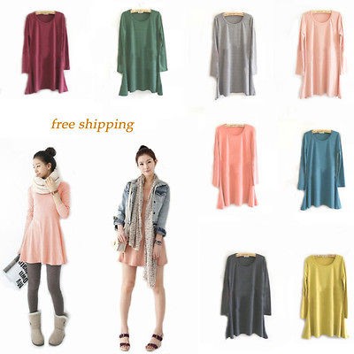 womens ladies long sleeve long top t shir dress all