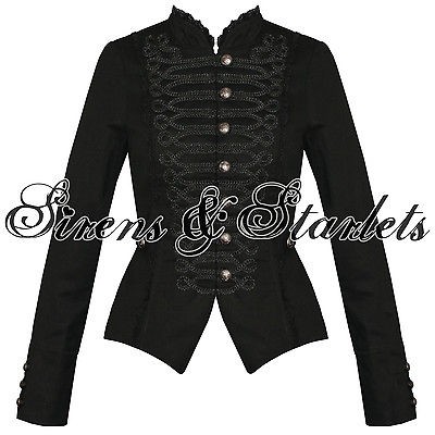 WOMENS LADIES NEW BLACK GOTHIC STEAMPUNK MILITARY COTTON TAILCOAT COAT 