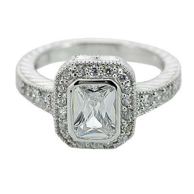 sterling silver 925 octagon cut simulated diamond engagement ring more