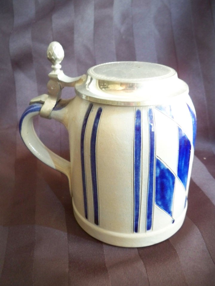 hk handarbeit henrichs klauer salt glazed beer stein blue time