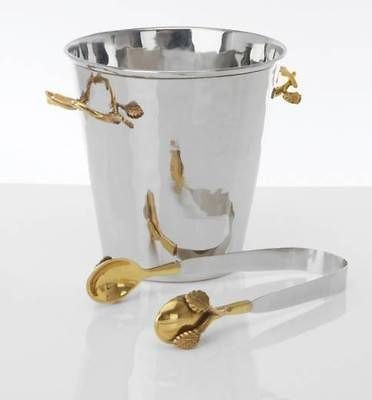 Nobel Imports Stainless Steel Ice Bucket Brass Design with Tong