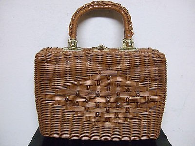   BRITISH HONG KONG WOVEN BASKET VINTAGE TRAVEL CASE BAG PURSE NICE