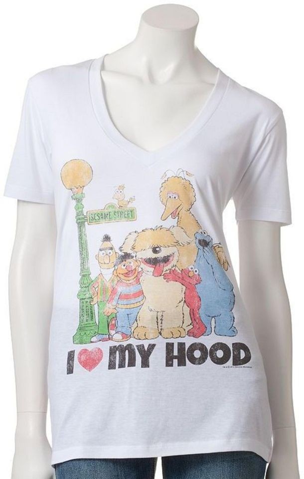 nwot SESAME STREET Womens T Shirt I HEART LOVE MY HOOD Juniors Top Tee 