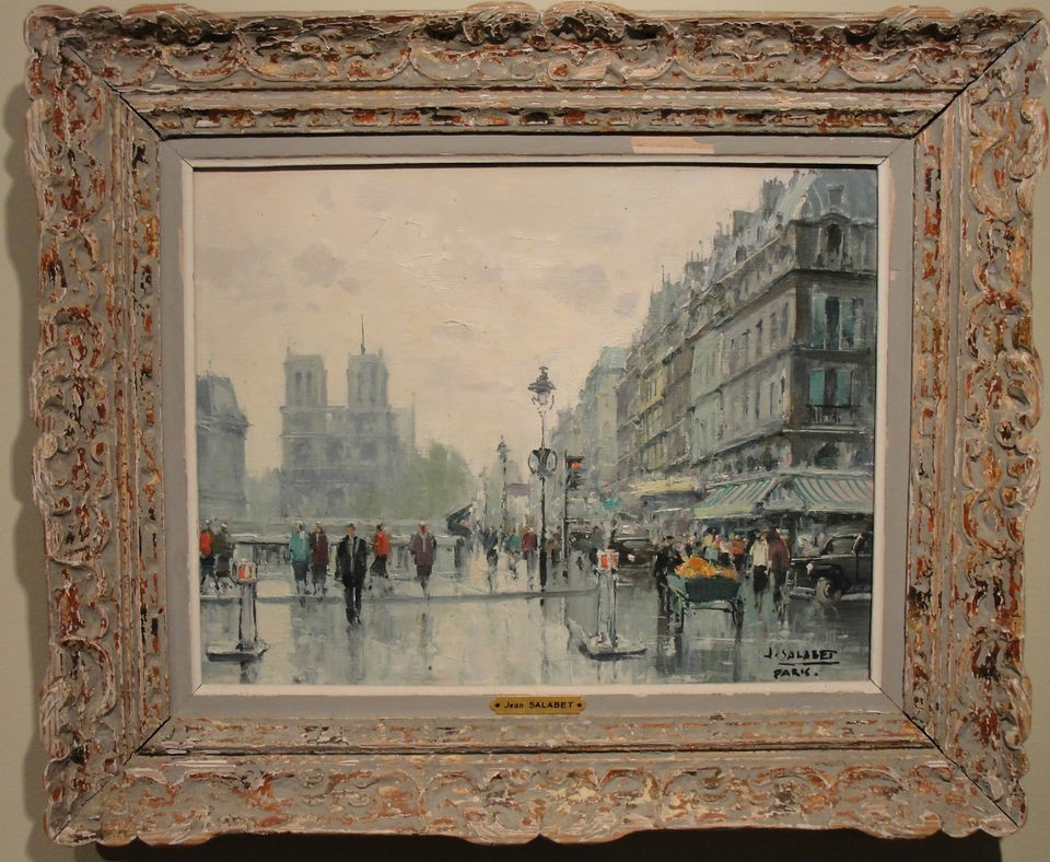   1950s painting pair School of Paris Parisian street scenes France