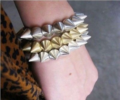   Rock Punk Studs Spike Rivets Elastic Stretch Bangle Fashion Bracelet