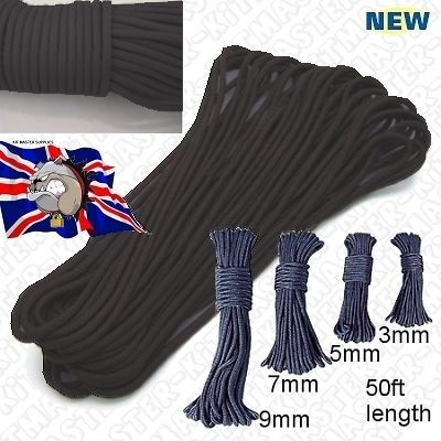   Utility Rope Nylon Purlon Para Paracord Cord String Black 3mm Strong