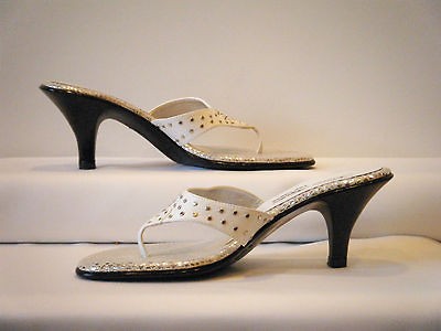 White & Silver Heeled Slides~NIB~Nor​man Kaplan Las Vegas~Shoe Size 