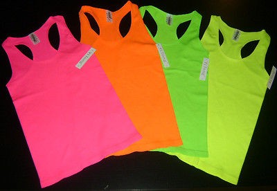 Bright NEON Pink~Yellow~Green~Orange Ladies Racerback Tank Top Lot of 