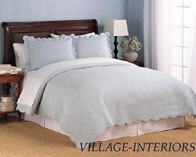 LIGHT BLUE MATELASSE COTTON TWIN 100% COTTON COVERLET + SHAM SET