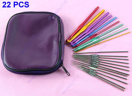 22pcs Multi color Aluminum Crochet Hooks Knitting Needles Weave Craft 