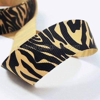 YA631 7/8 2yd Rock Black zebra lt brown grosgrain ribbon DIY hairbow 