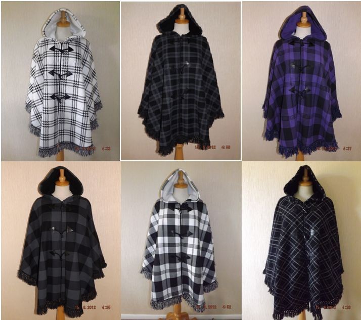 NEW LADIES FLEECY HOODED TARTAN HOUNDS TOOTH PONCHO CAPE SHAWL PLUS 