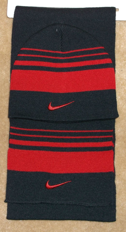 NEW NIKE WINTER HAT SCARF RED BLACK MATCHING SET BOYS YOUTH SIZE AIR 