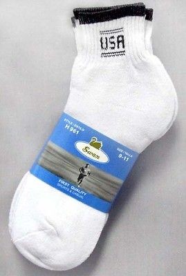 New Wholesale Lot 12 Pairs USA Mens Ankle Length Crew Socks   White 