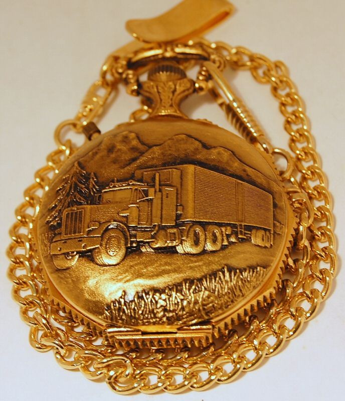 majestron brass tone truck pocket watch  9