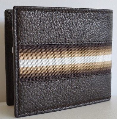   231845 MENS BROWN CALF LEATHER WEB STRIPE BIFOLD WALLET~BOX TOO