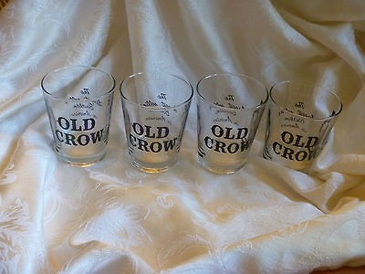 OLD CROW Double Old Fashion Glasses Vintage Kentucky USA Bourbon 