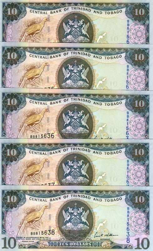 lot trinidad and tobago 5 x $ 10 2006 p