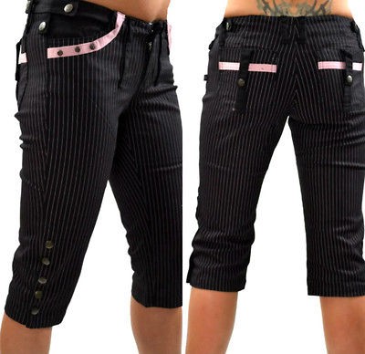 TRIPP EMO GOTHIC STRIPE PUNK GOTH STEAMPUNK SHORTS CAPRI PANTS SKULL 0 