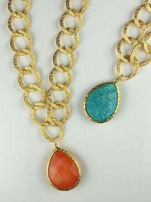 turquoise or coral gold tone boho lollipop pendant necklace more