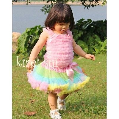 Rainbow Pink Green Blue Yellow Orange Pettiskirt Birthday Party Tutu 1 