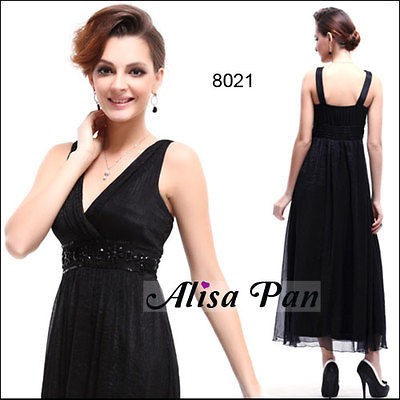 Black Sexy Plunge V neck Grecian Rhinestones Long Formal Dress 08021 