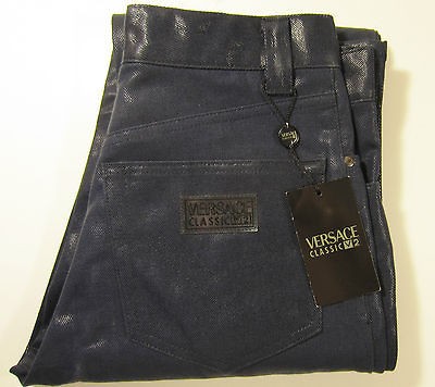 VERSACE V2 Lacquer Finish 5 Pocket Jeans Irridescent NAVY Italy Size 