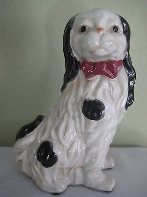 LARGE SPANIEL CAVALIER BLACK & WHITE DOG STATUE FIGURINE CERAMIC