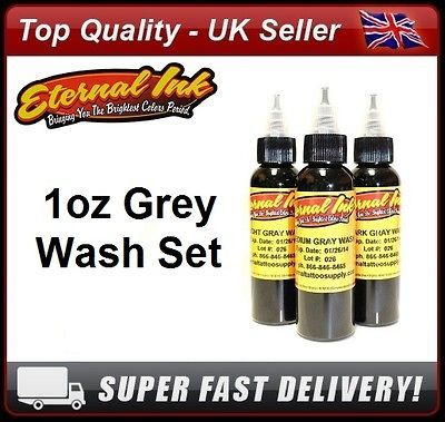   TATTOO INKS   GREY WASH SET 3 x 1oz Bottle. Light Medium & Dark