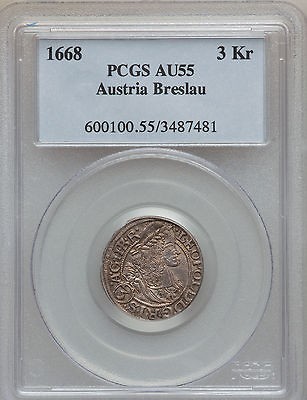 1668 austria breslau leopold i 3 kreuzer pcgs au55 time