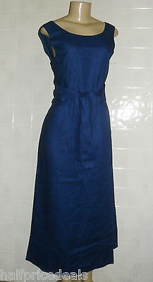 NEW MERONA 100% LINEN BLUE LONG MULTI WAY DRESS w/ TIES sz L