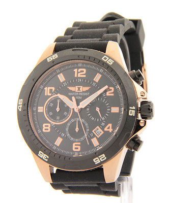 Men Invicta Rubber Date 3 Eye Chrono Sports New Watch 10015 004