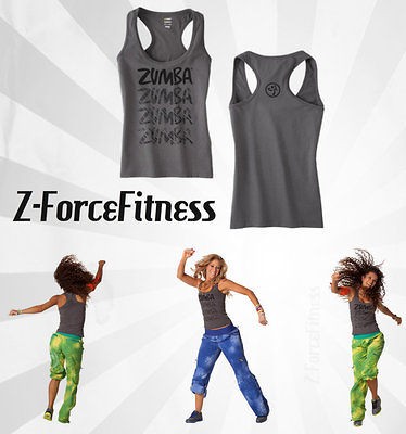 Zumba Fitness FEEL THE THRILL Racerback Tank Top Gunmetal Gray NWT NEW